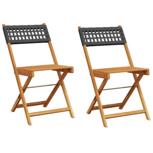 vidaXL Bistro Chairs 2 pcs Black Solid Wood Acacia and Poly Rattan - Bistro Sets from vidaXL