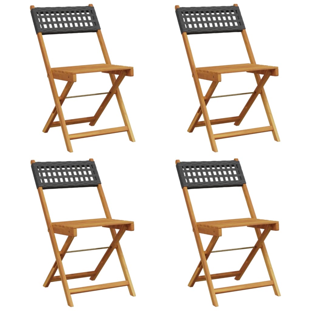 vidaXL Bistro Chairs 2 pcs Black Solid Wood Acacia and Poly Rattan - Bistro Sets from vidaXL