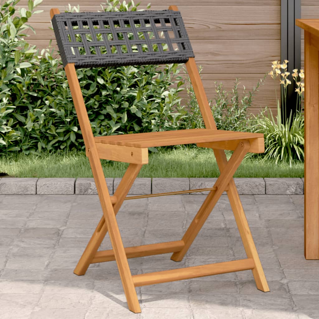 vidaXL Bistro Chairs 2 pcs Black Solid Wood Acacia and Poly Rattan - Bistro Sets from vidaXL
