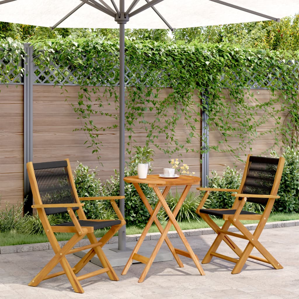 vidaXL 3 Piece Bistro Set Black Polypropylene and Solid Wood - Bistro Sets from vidaXL