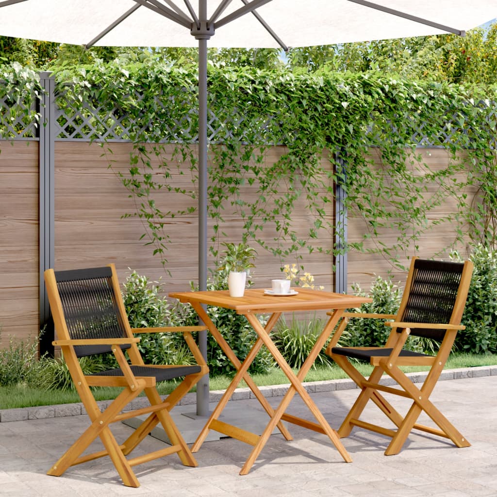 vidaXL 3 Piece Bistro Set Black Polypropylene and Solid Wood - Bistro Sets from vidaXL