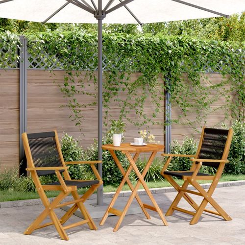 vidaXL 3 Piece Bistro Set Black Polypropylene and Solid Wood - Bistro Sets from vidaXL