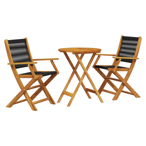 vidaXL 3 Piece Bistro Set Black Polypropylene and Solid Wood - Bistro Sets from vidaXL
