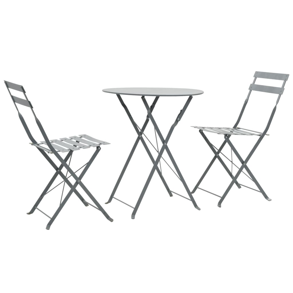 vidaXL 3 Piece Bistro Set Steel Grey - Bistro Sets from vidaXL