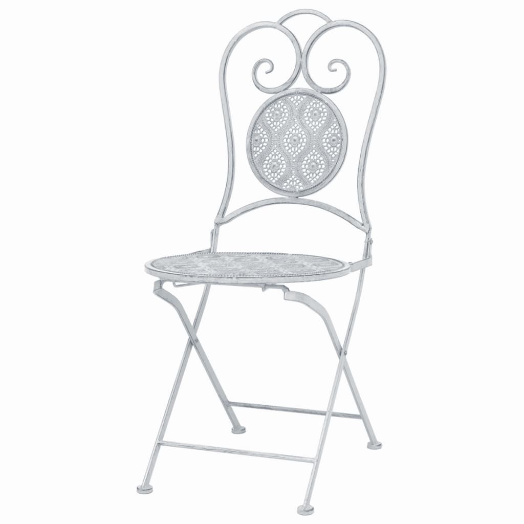 vidaXL 3 Piece Bistro Set Steel Greyish White - Bistro Sets from vidaXL
