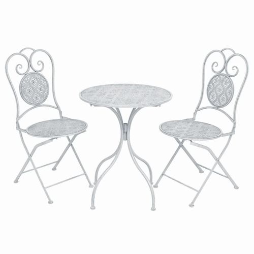 vidaXL 3 Piece Bistro Set Steel Greyish White - Bistro Sets from vidaXL