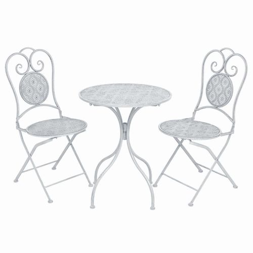 vidaXL 3 Piece Bistro Set Steel Greyish White - Bistro Sets from vidaXL