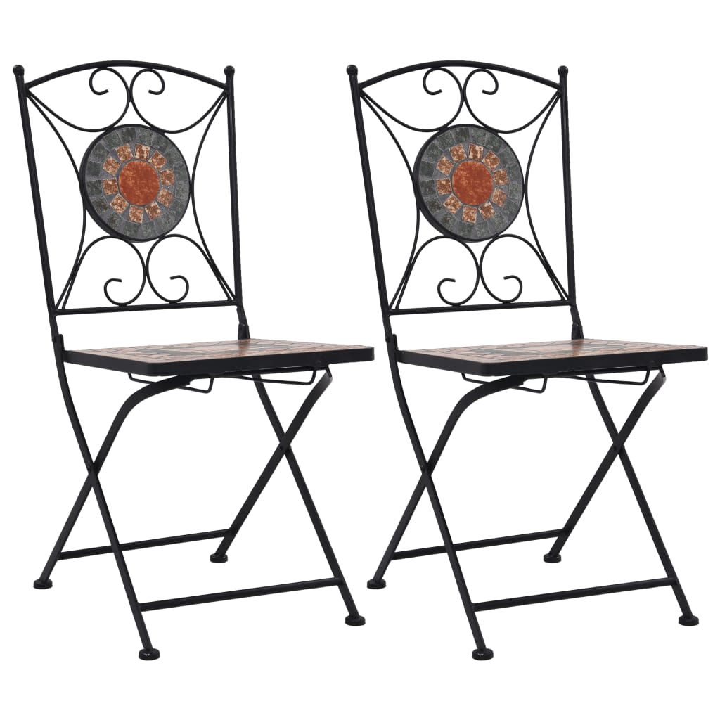 vidaXL Mosaic Bistro Chairs 2 pcs Brown Ceramic - Bistro Sets from vidaXL