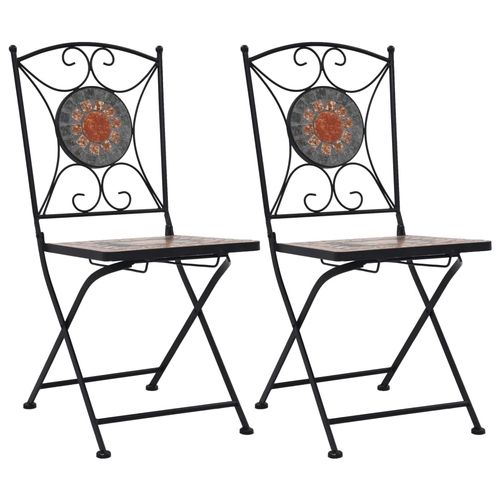 vidaXL Mosaic Bistro Chairs 2 pcs Brown Ceramic - Bistro Sets from vidaXL