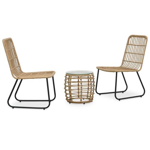 vidaXL 3 Piece Bistro Set Poly Rattan Oak - Bistro Sets from vidaXL