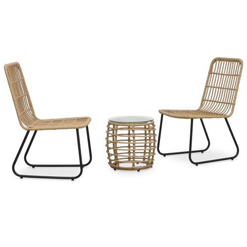 vidaXL 3 Piece Bistro Set Poly Rattan Oak - Bistro Sets from vidaXL