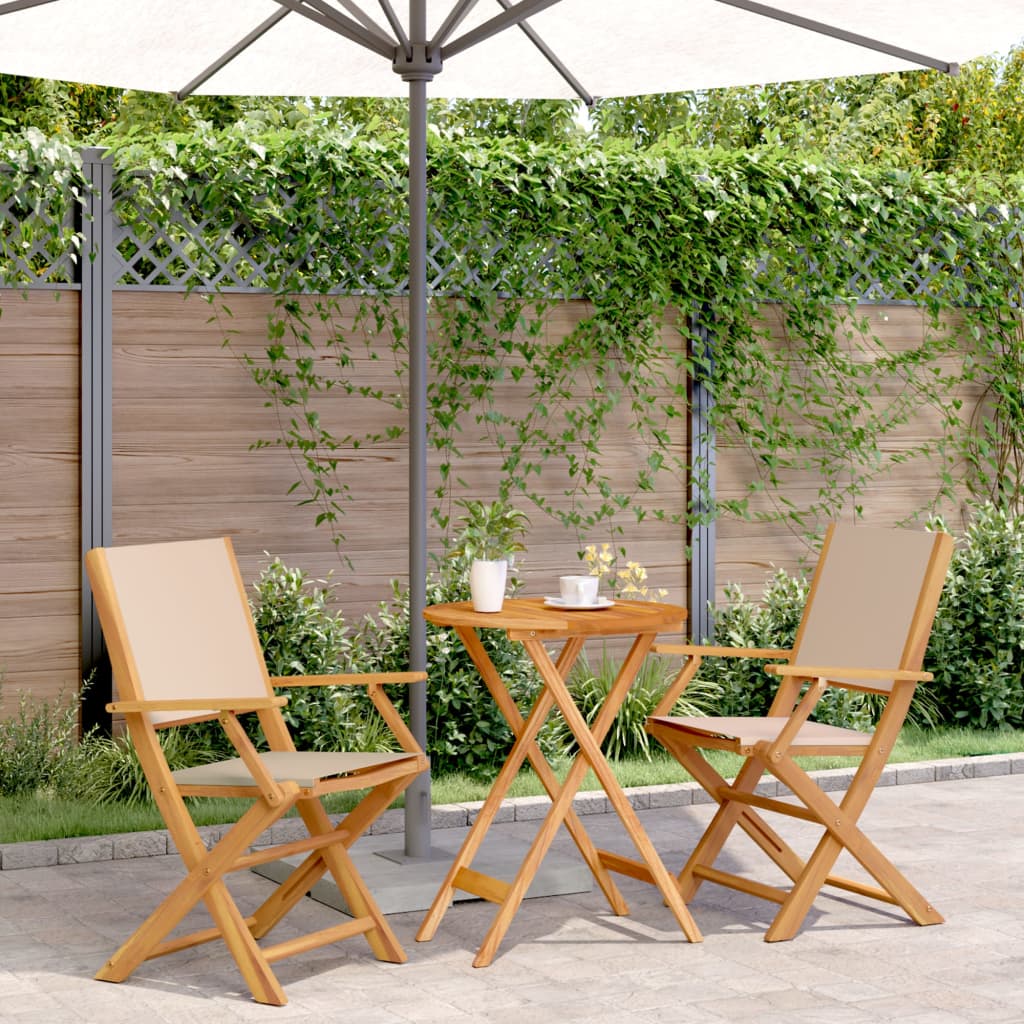 vidaXL 3 Piece Bistro Set Cream White Fabric and Solid Wood - Bistro Sets from vidaXL