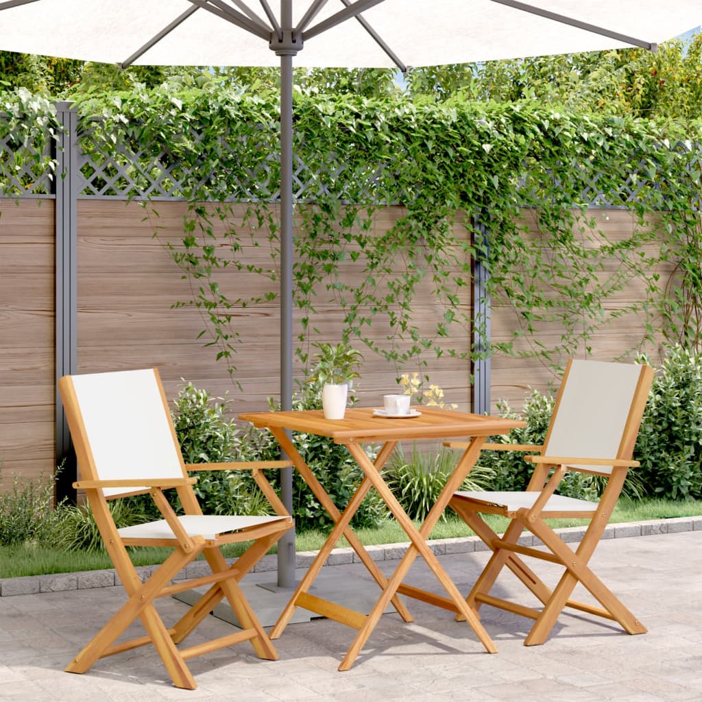 vidaXL 3 Piece Bistro Set Cream White Fabric and Solid Wood - Bistro Sets from vidaXL