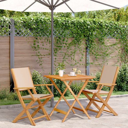 vidaXL 3 Piece Bistro Set Cream White Fabric and Solid Wood - Bistro Sets from vidaXL