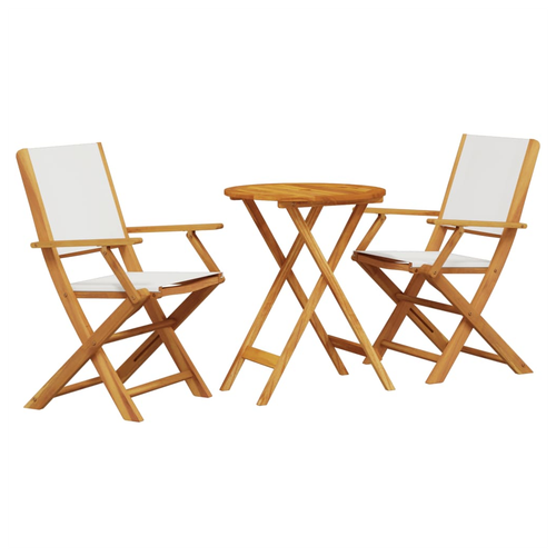 vidaXL 3 Piece Bistro Set Cream White Fabric and Solid Wood - Bistro Sets from vidaXL