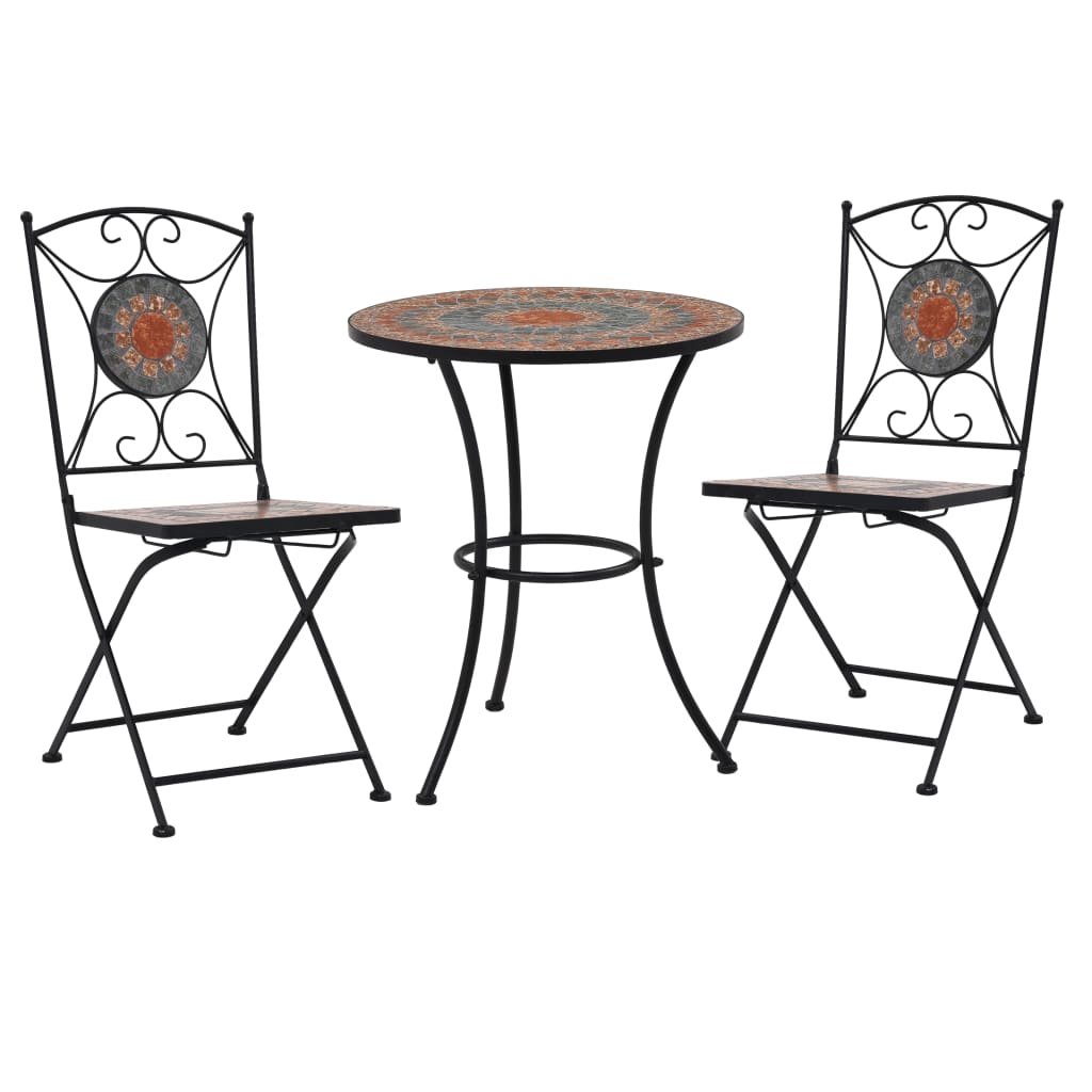 vidaXL 3 Piece Mosaic Bistro Set Ceramic Tile Terracotta - Bistro Sets from vidaXL