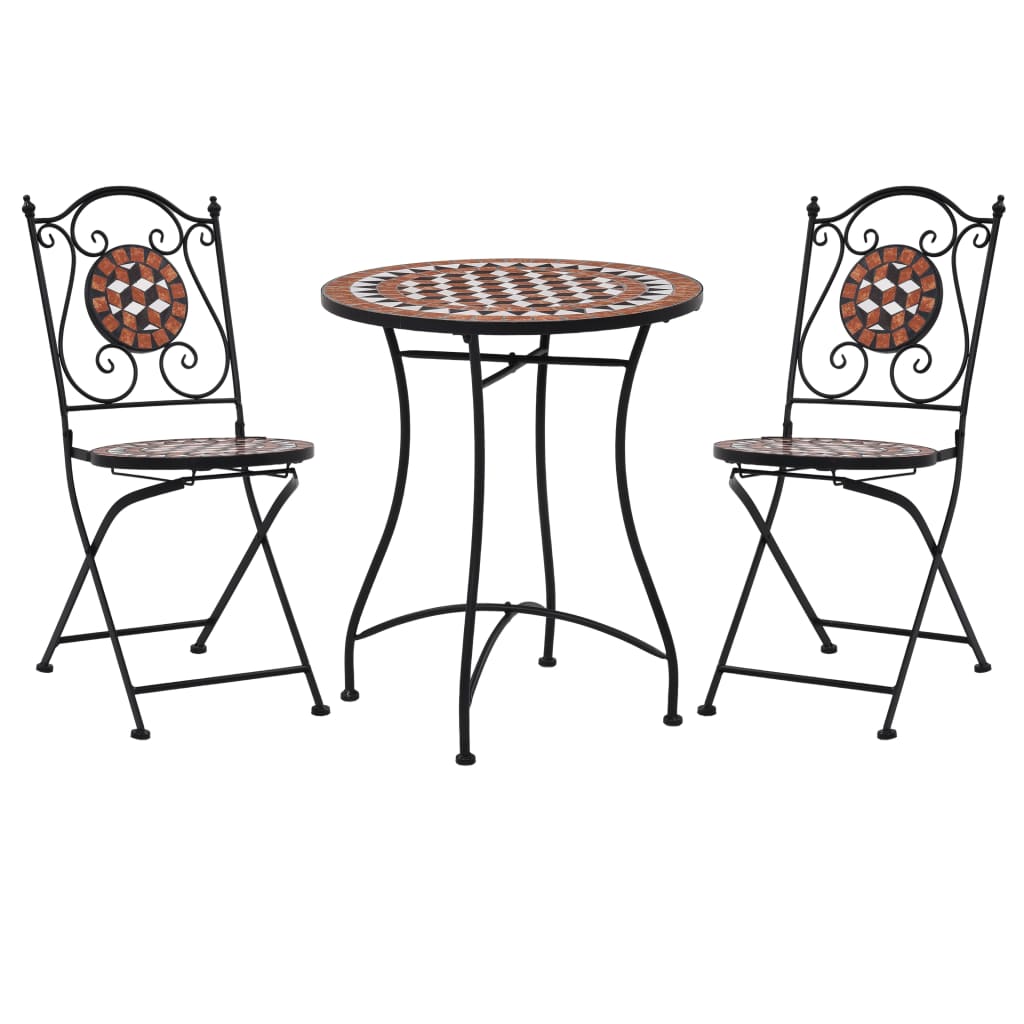 vidaXL 3 Piece Mosaic Bistro Set Ceramic Tile Terracotta - Bistro Sets from vidaXL