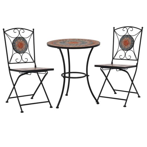vidaXL 3 Piece Mosaic Bistro Set Ceramic Tile Terracotta - Bistro Sets from vidaXL