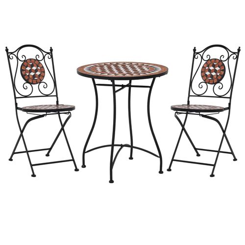 vidaXL 3 Piece Mosaic Bistro Set Ceramic Tile Terracotta - Bistro Sets from vidaXL