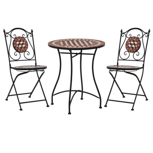 vidaXL 3 Piece Mosaic Bistro Set Ceramic Tile Terracotta - Bistro Sets from vidaXL