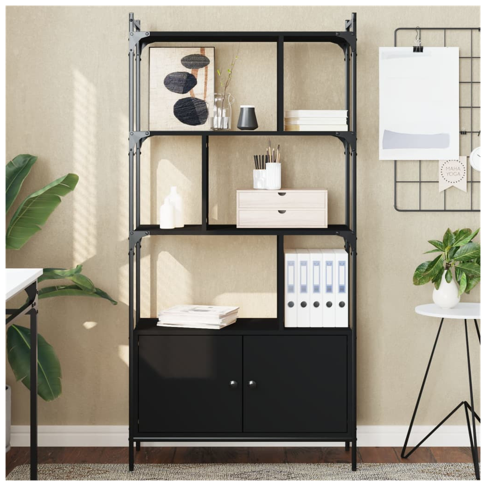 Bookcase with Doors Black76.5x30x154.5 cm vidaXL Engineered Wood - Bookcase from vidaXL