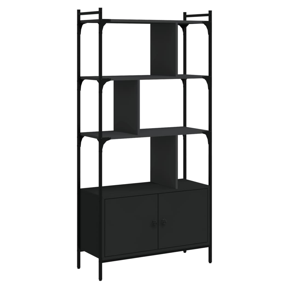 Bookcase with Doors Black76.5x30x154.5 cm vidaXL Engineered Wood - Bookcase from vidaXL