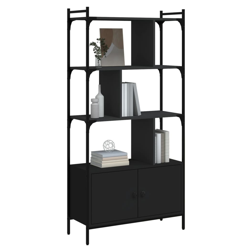 Bookcase with Doors Black76.5x30x154.5 cm vidaXL Engineered Wood - Bookcase from vidaXL