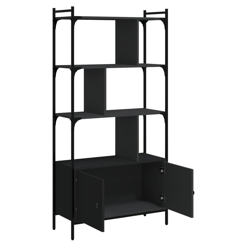 Bookcase with Doors Black76.5x30x154.5 cm vidaXL Engineered Wood - Bookcase from vidaXL