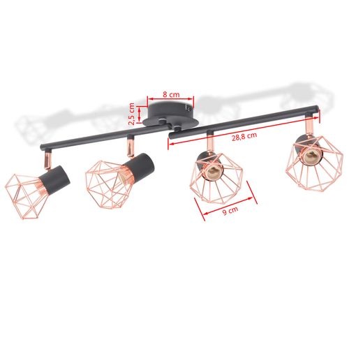 Ceiling Lamp with 4 Spotlights E14 Black and Copper - Home Symphony