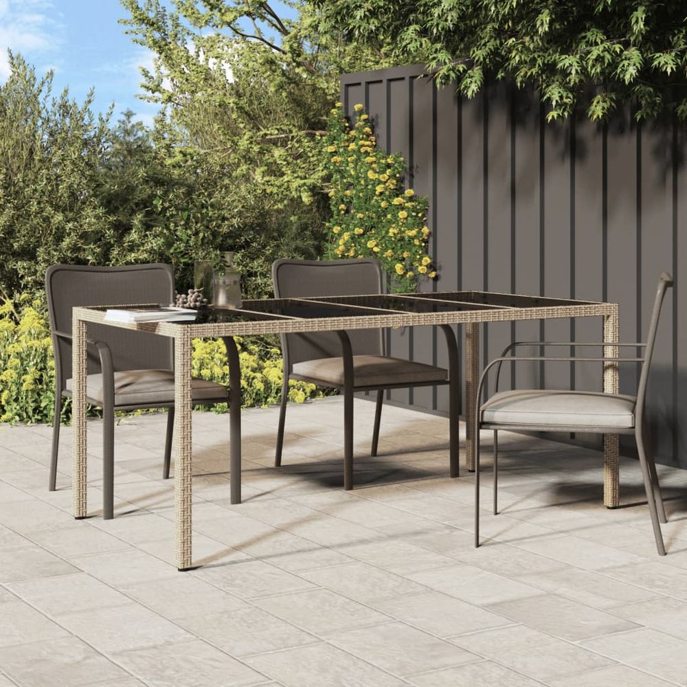 Garden Table Brown vidaXL 190x90x75 cm Tempered Glass and Poly Rattan - Coffee Table from vidaXL