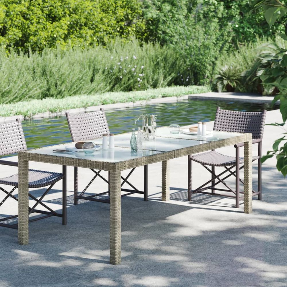 Garden Table Brown vidaXL 190x90x75 cm Tempered Glass and Poly Rattan - Coffee Table from vidaXL