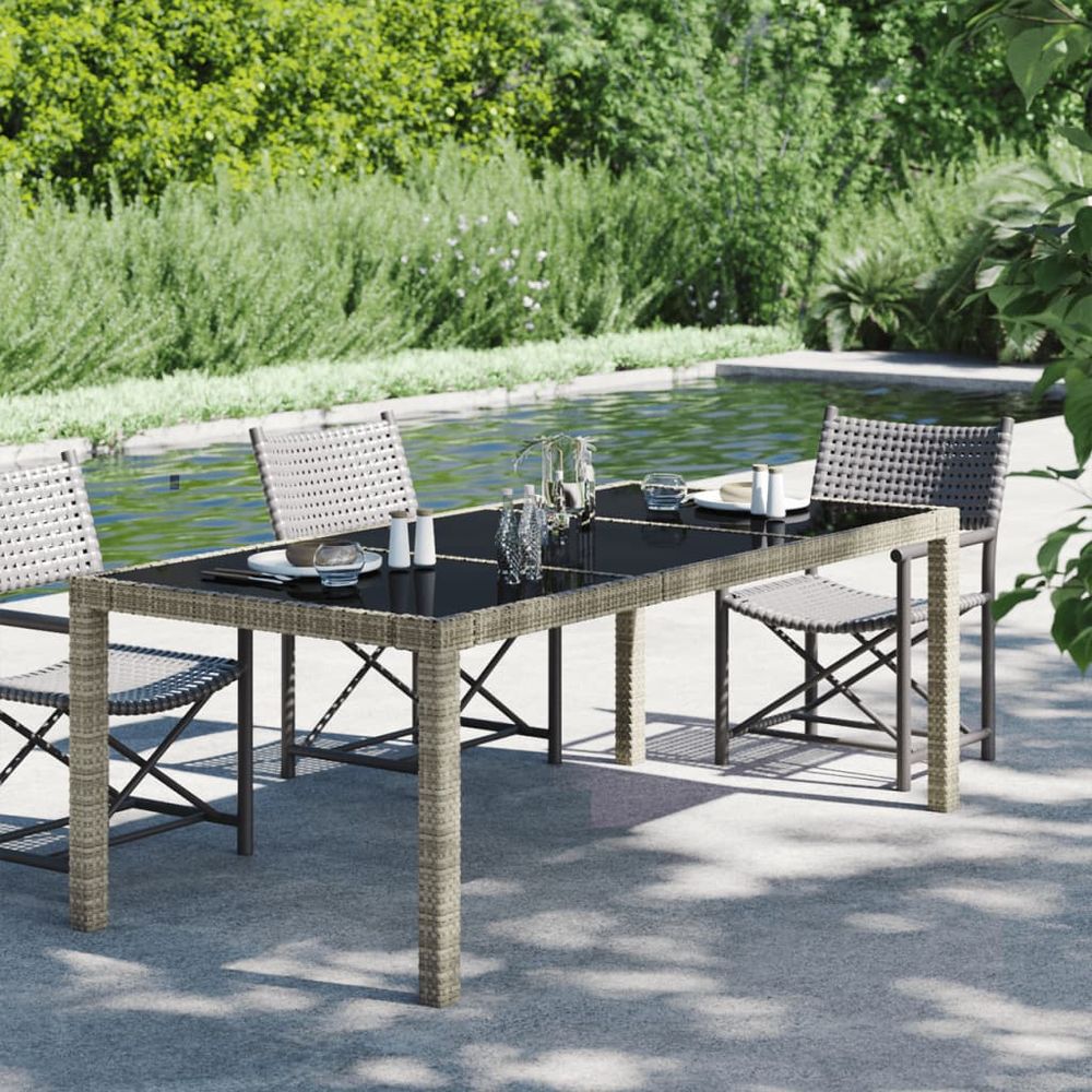 Garden Table Brown vidaXL 190x90x75 cm Tempered Glass and Poly Rattan - Coffee Table from vidaXL