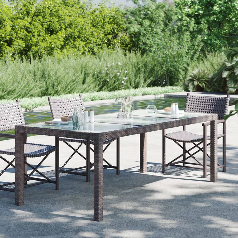 Garden Table Brown vidaXL 190x90x75 cm Tempered Glass and Poly Rattan - Coffee Table from vidaXL