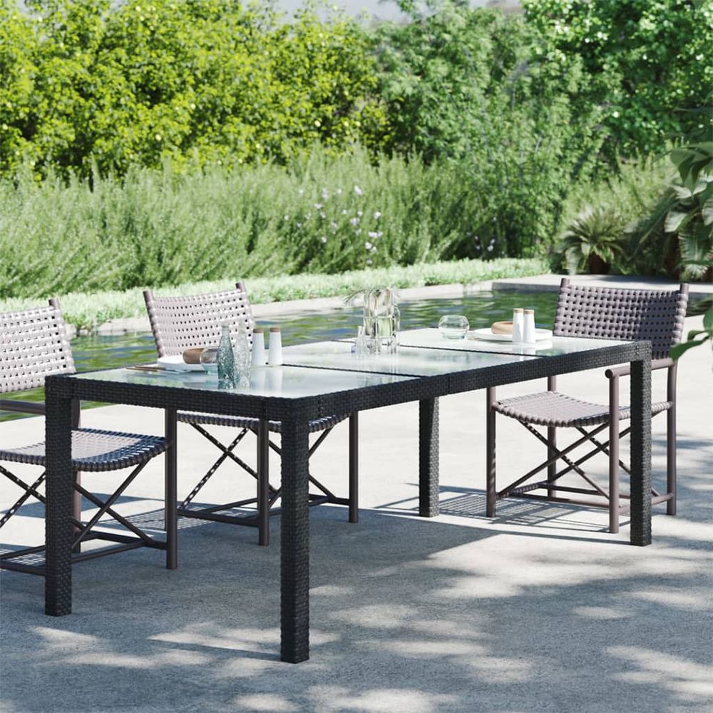 Garden Table Brown vidaXL 190x90x75 cm Tempered Glass and Poly Rattan - Coffee Table from vidaXL