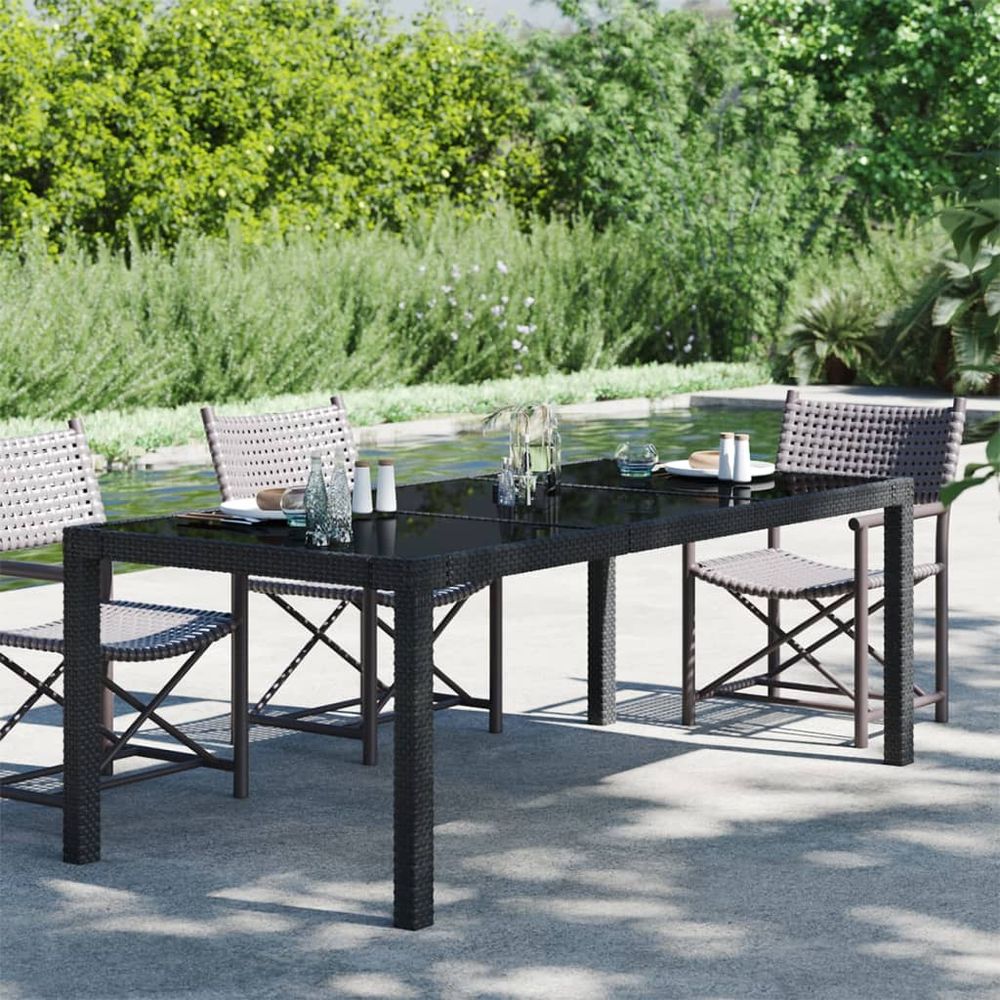 Garden Table Brown vidaXL 190x90x75 cm Tempered Glass and Poly Rattan - Coffee Table from vidaXL