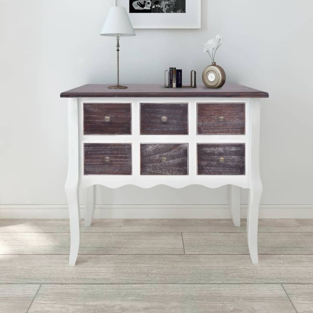 Console Cabinet 6 Drawers vidaXL Brown and White Wood - Console Table from vidaXL