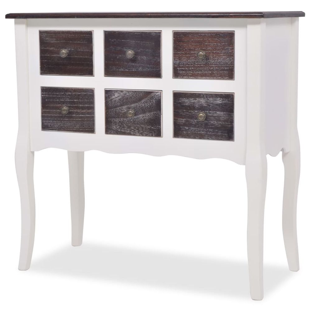 Console Cabinet 6 Drawers vidaXL Brown and White Wood - Console Table from vidaXL