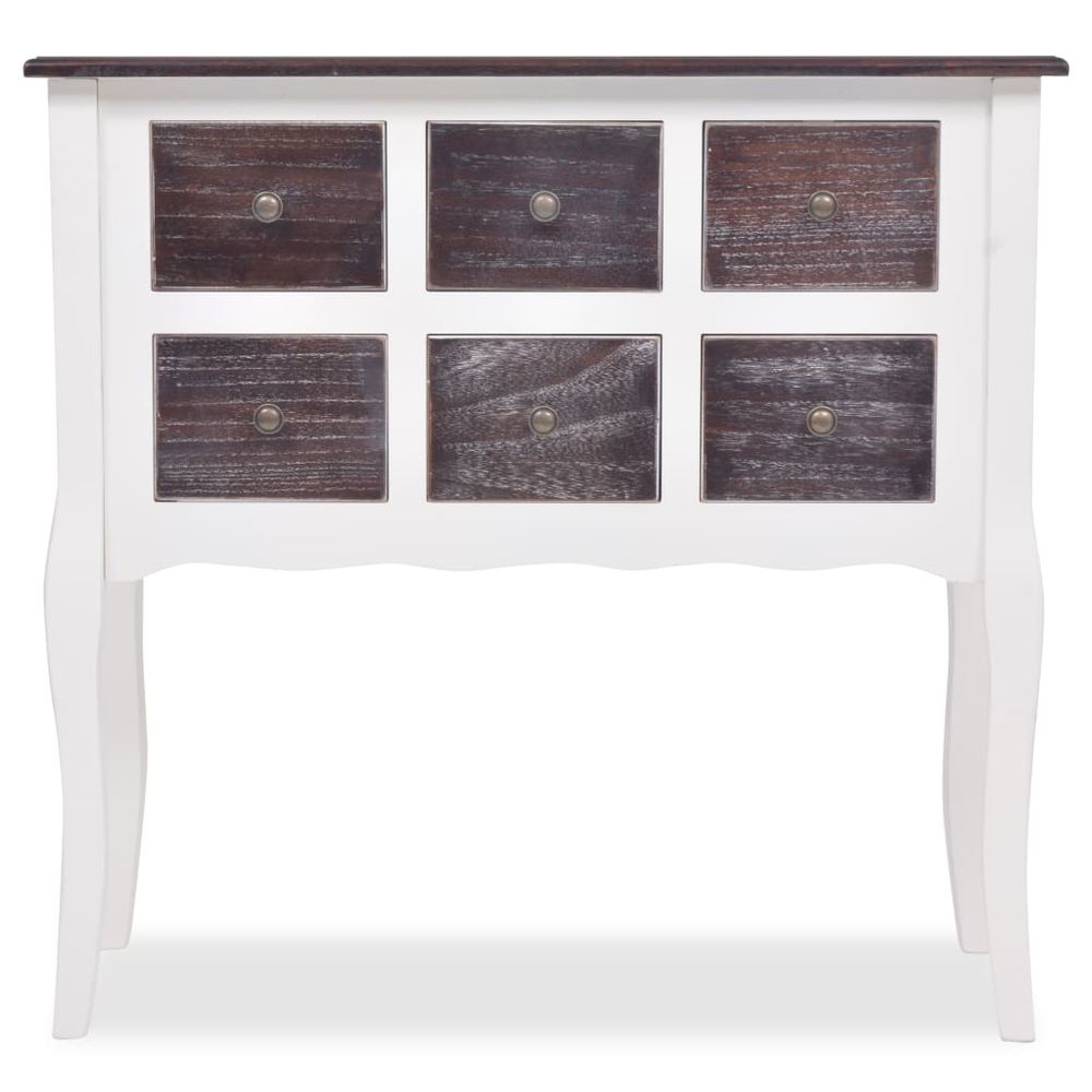 Console Cabinet 6 Drawers vidaXL Brown and White Wood - Console Table from vidaXL