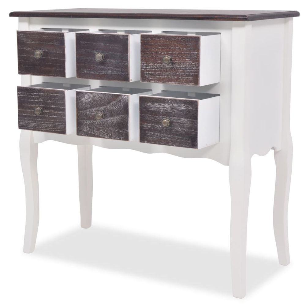 Console Cabinet 6 Drawers vidaXL Brown and White Wood - Console Table from vidaXL
