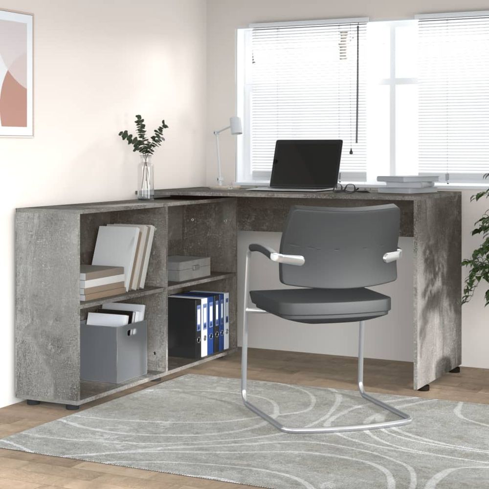 Corner Desk Concrete Grey Engineered Wood - Desk from vidaXL