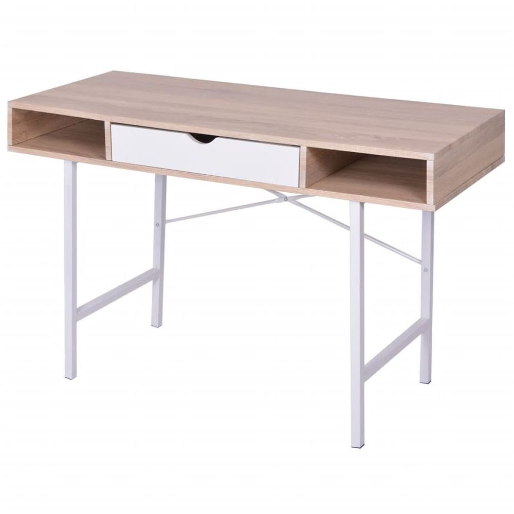Desk with 1 Drawer vidaXL Oak and White - Desk from vidaXL