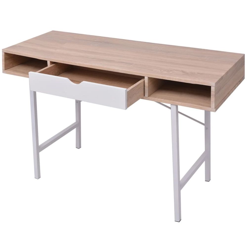 Desk with 1 Drawer vidaXL Oak and White - Desk from vidaXL