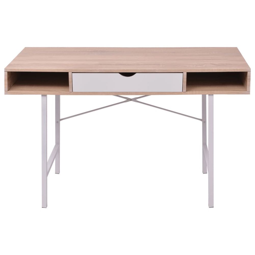 Desk with 1 Drawer vidaXL Oak and White - Desk from vidaXL