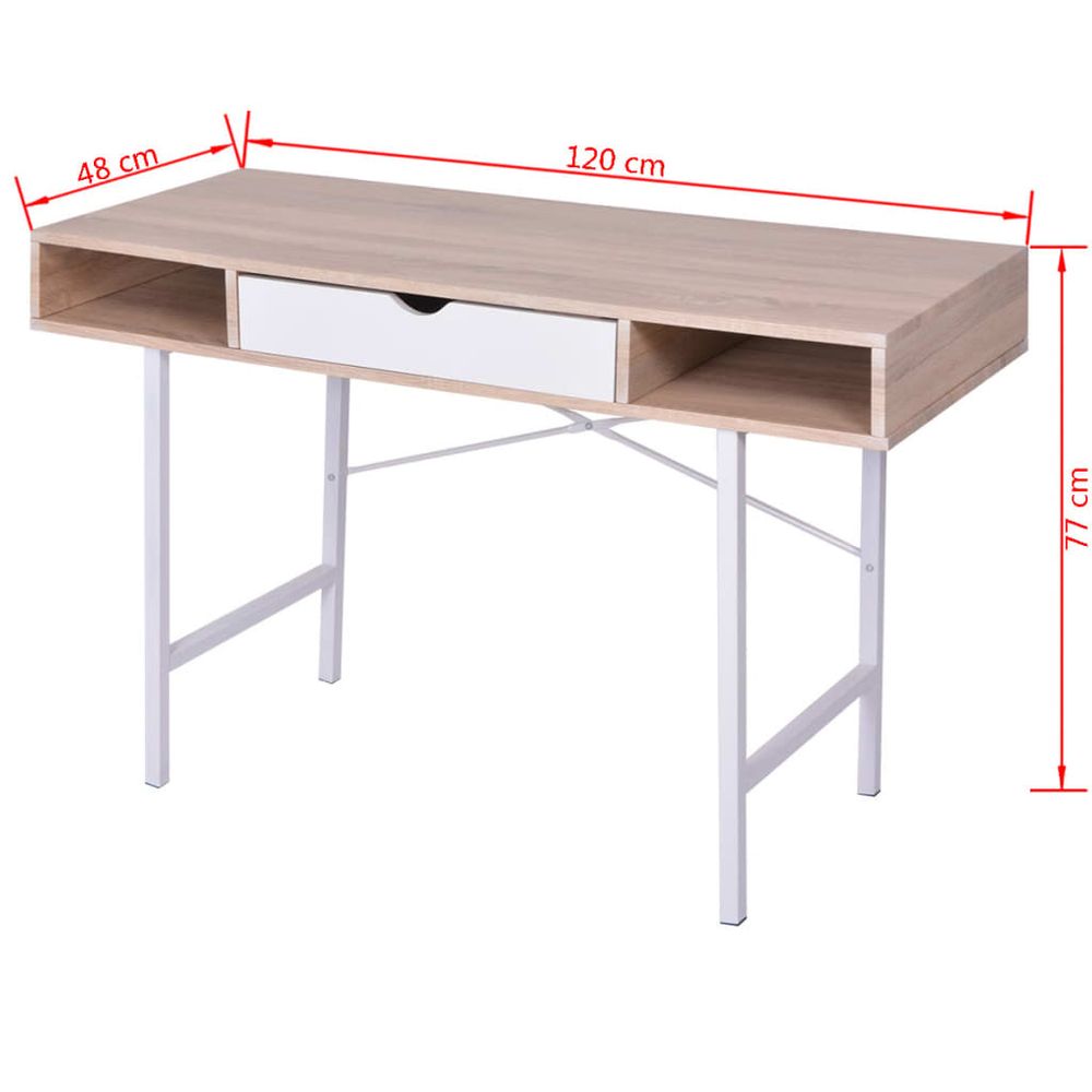 Desk with 1 Drawer vidaXL Oak and White - Desk from vidaXL