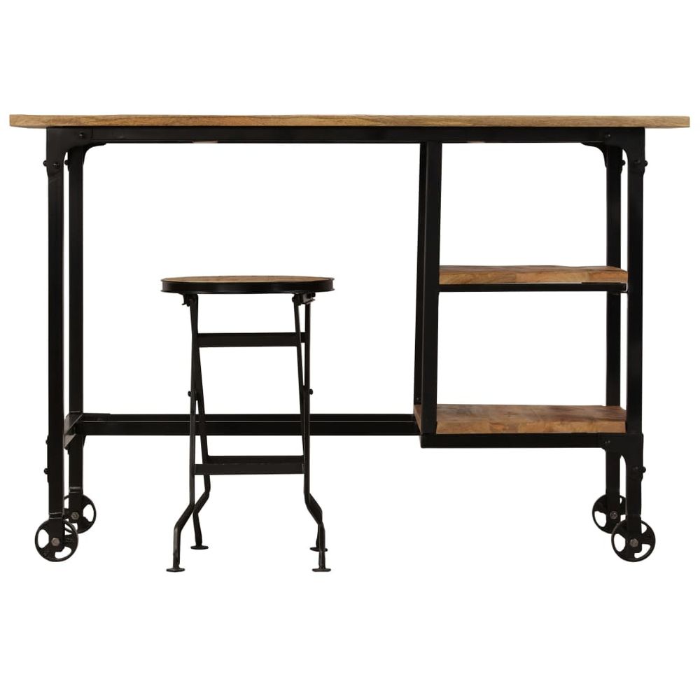 Desk with Folding Stool Solid Mango Wood 115x50x76 cm - Desk from vidaXL