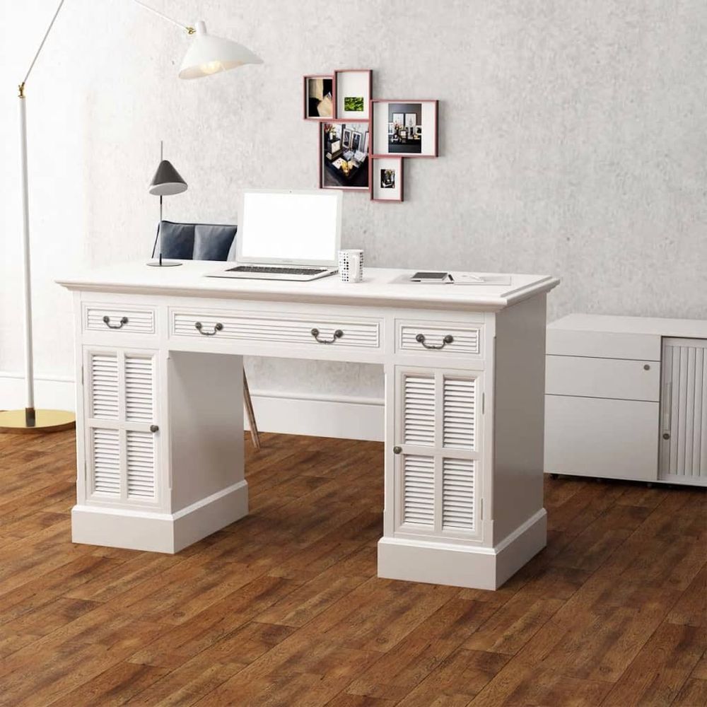 Double Pedestal Desk vidaXL White 140x48x80 cm - Desk from vidaXL