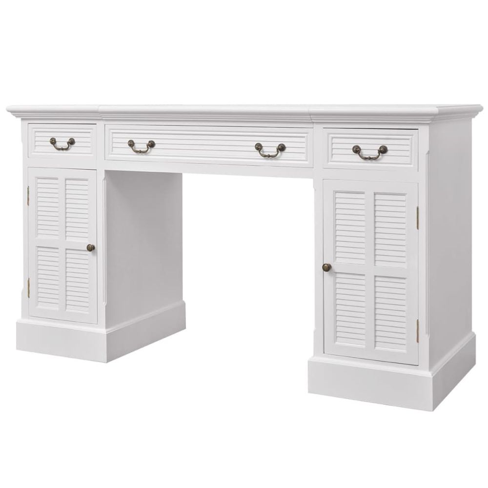 Double Pedestal Desk vidaXL White 140x48x80 cm - Desk from vidaXL