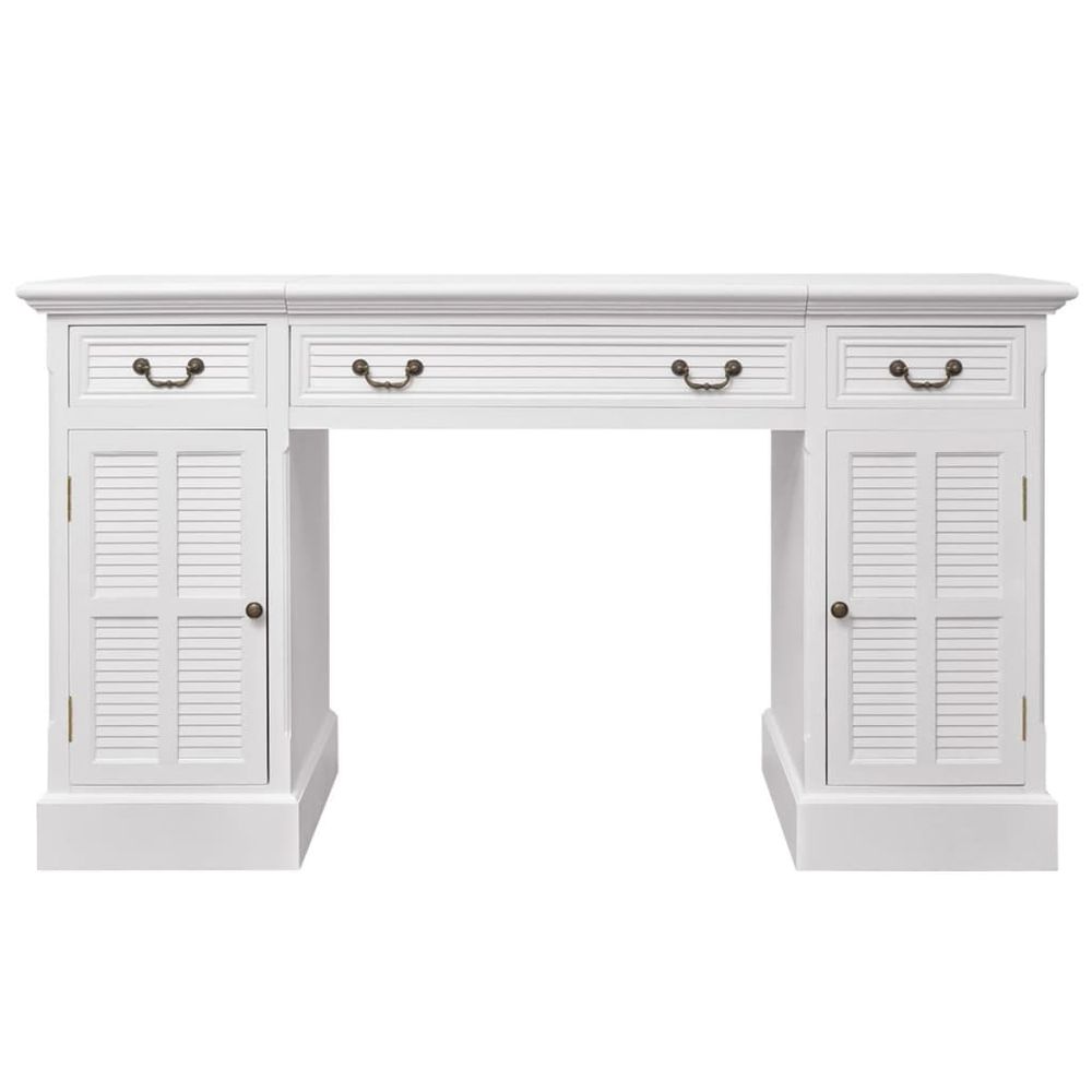 Double Pedestal Desk vidaXL White 140x48x80 cm - Desk from vidaXL