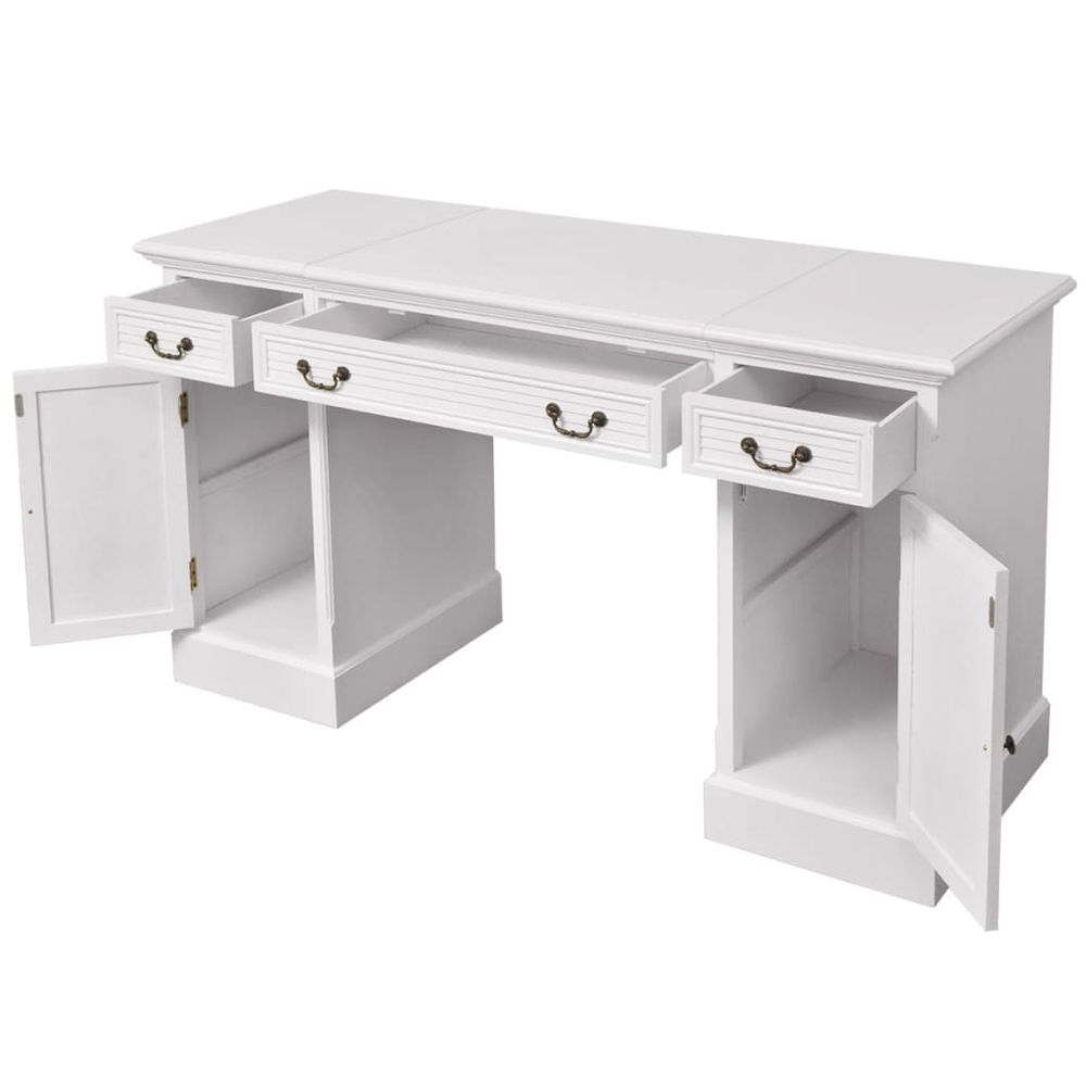 Double Pedestal Desk vidaXL White 140x48x80 cm - Desk from vidaXL