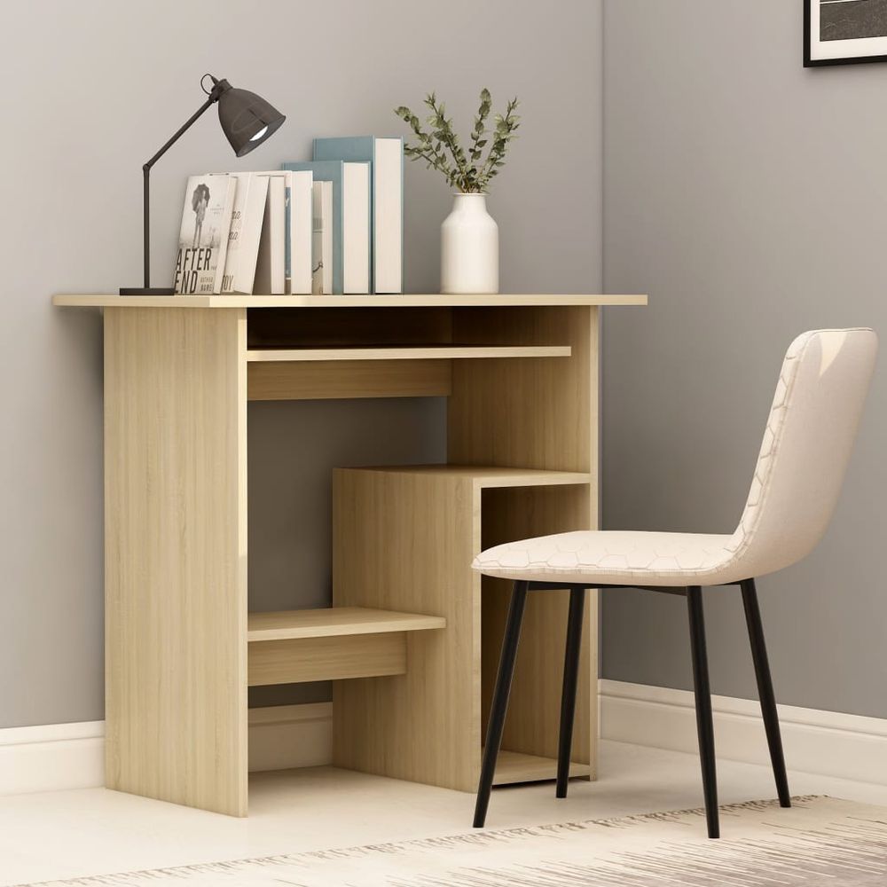 Desk Smoked Oak 80x45x74 cm vidaXL Engineered Wood - Desk from vidaXL